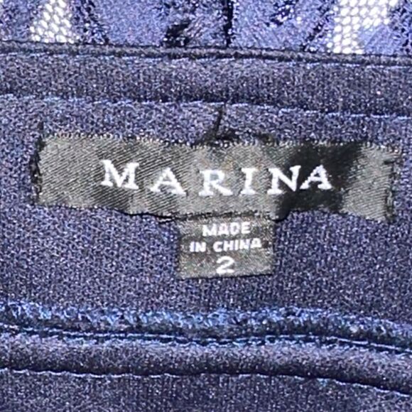 MARINA Dress Blue Sequin Lace V Neck Short Sleeve Bodycon Stretch Size 2 - Picture 10 of 12